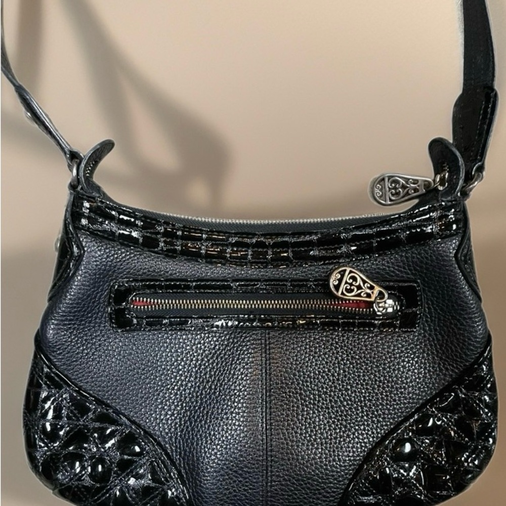 Brighton Leather black croc & pebble leather handbag purse